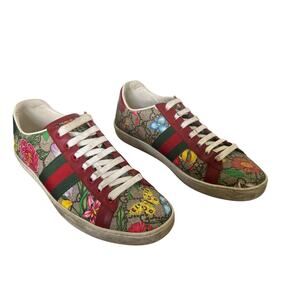 Gucci Ace GG Flora Supreme Sneakers Web Stripe Monogram Floral Low Top Size 37.5